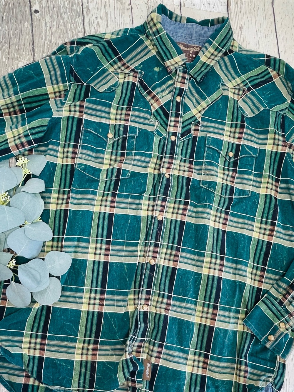 Wrangler Retro Pearl Snap Plaid Cowboy Western Shirt